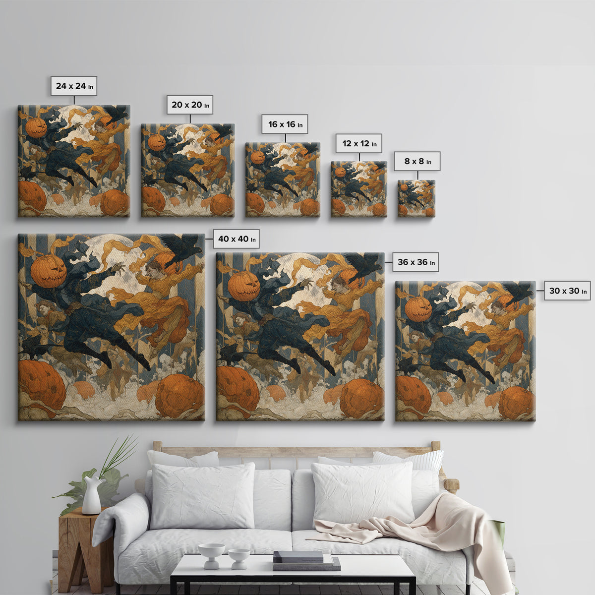 The Jack-O'-Lantern Circus, Symbolist Death Art, Square Wall Art, Dark Fantasy Wall Art, Canvas Print, Halloween Wall Art