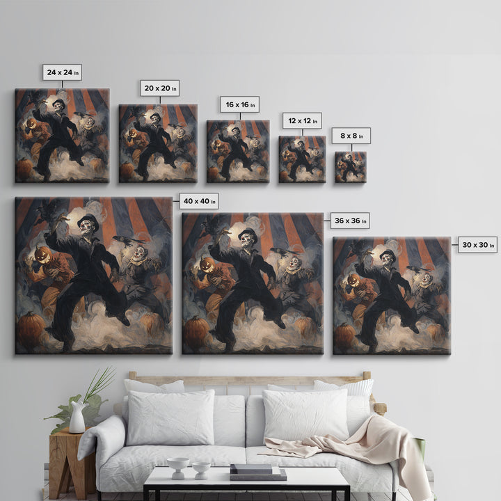 The Jack-O'-Lantern Circus, Expressionist Gothic Art, Square Wall Art, Dark Halloween Decor, Framed Canvas Print, Halloween Wall Art