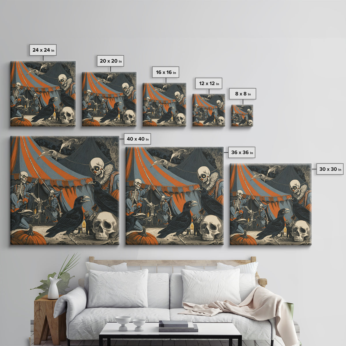 The Jack-O'-Lantern Circus, Macabre Folk Print Art, Square Wall Art, Gothic Horror Wall Art, Framed Canvas Print