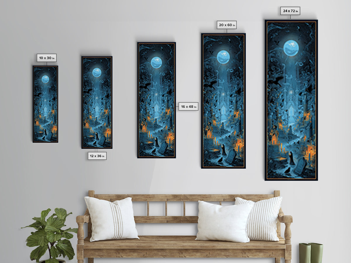 The Graveyard Book Club, Gothic Engraving Art, Tall Narrow Wall Art, Dark Halloween Decor, Canvas Print, Halloween Wall Art