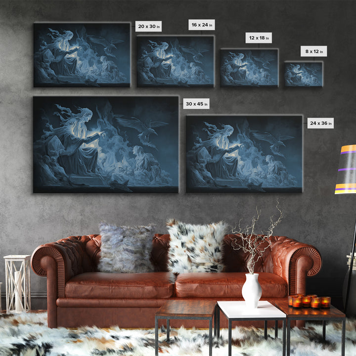 The Graveyard Book Club, Visionary Gothic Art, Landscape Wall Art, Dark Halloween Decor, Framed Canvas Print, Halloween Wall Art