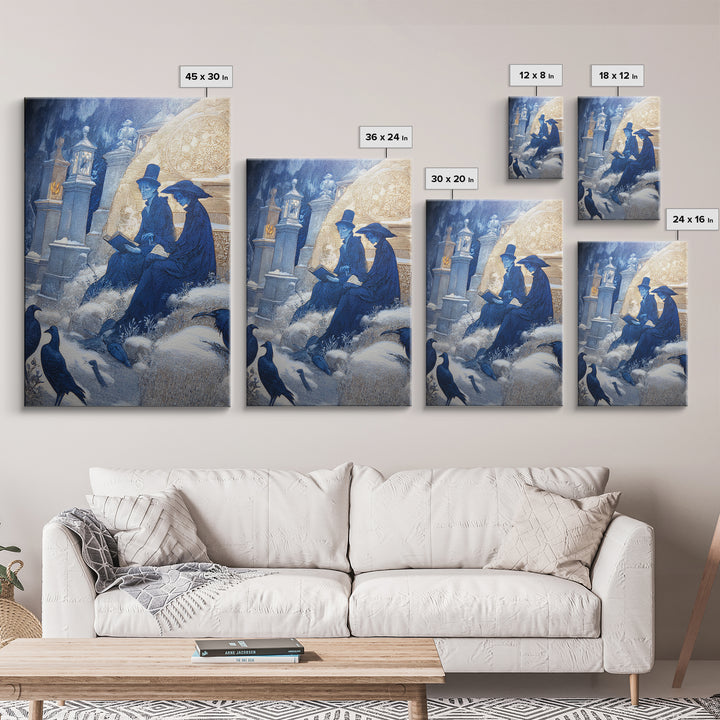 The Graveyard Book Club, Symbolist Death Art, Vertical Wall Art, Macabre Wall Art, Framed Canvas Print, Halloween Wall Art