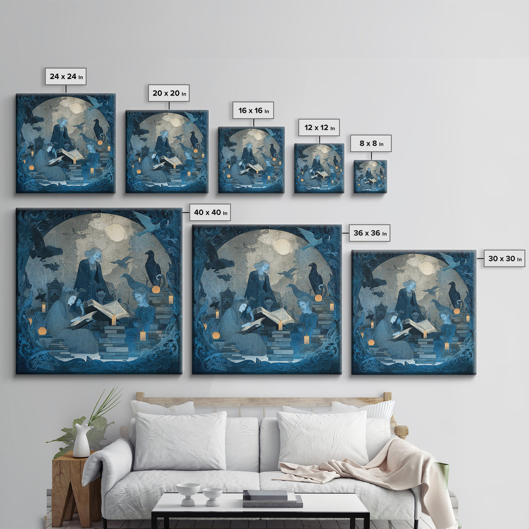 The Graveyard Book Club, Dark Symbolist Art, Square Wall Art, Macabre Wall Art, Framed Canvas Print, Halloween Wall Art