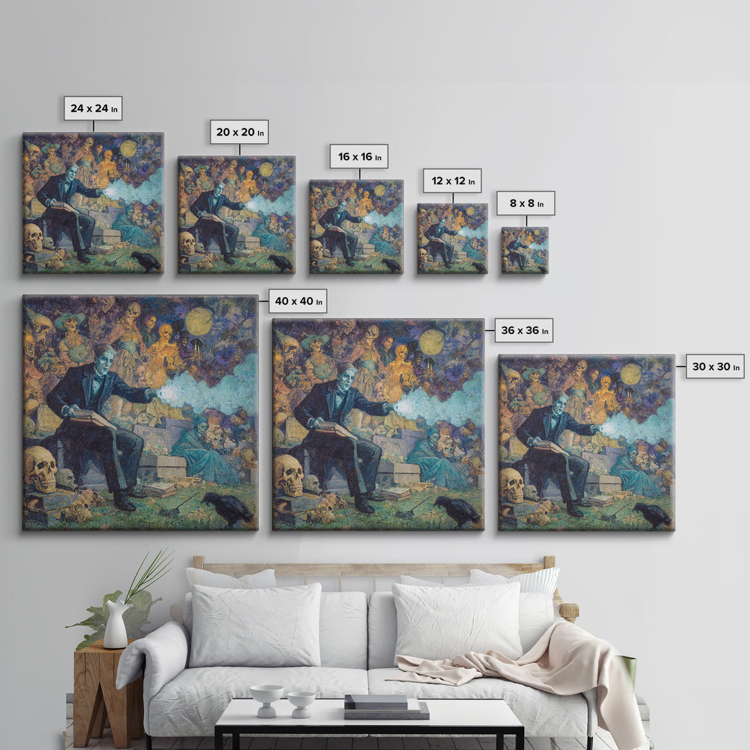 The Graveyard Book Club, Grotesque Carnival Art, Square Wall Art, Gothic Horror Wall Art, Canvas Print, Halloween Wall Art