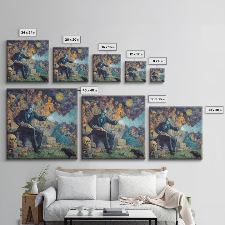 The Graveyard Book Club, Grotesque Carnival Art, Square Wall Art, Gothic Horror Wall Art, Canvas Print, Halloween Wall Art