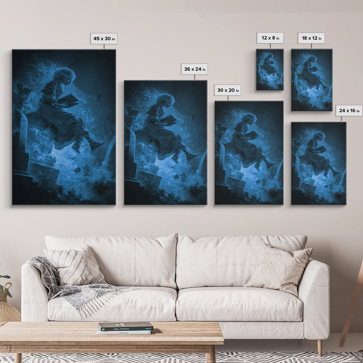 The Graveyard Book Club, Expressionist Gothic Art, Vertical Wall Art, Dark Halloween Decor, Framed Canvas Print, Halloween Wall Art