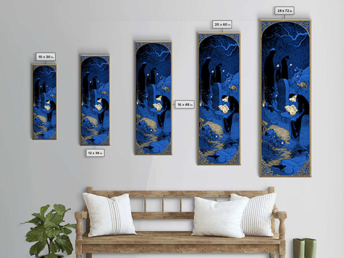 The Graveyard Book Club, Decadent Line Art, Tall Narrow Wall Art, Gothic Horror Wall Art, Canvas Print, Halloween Wall Art