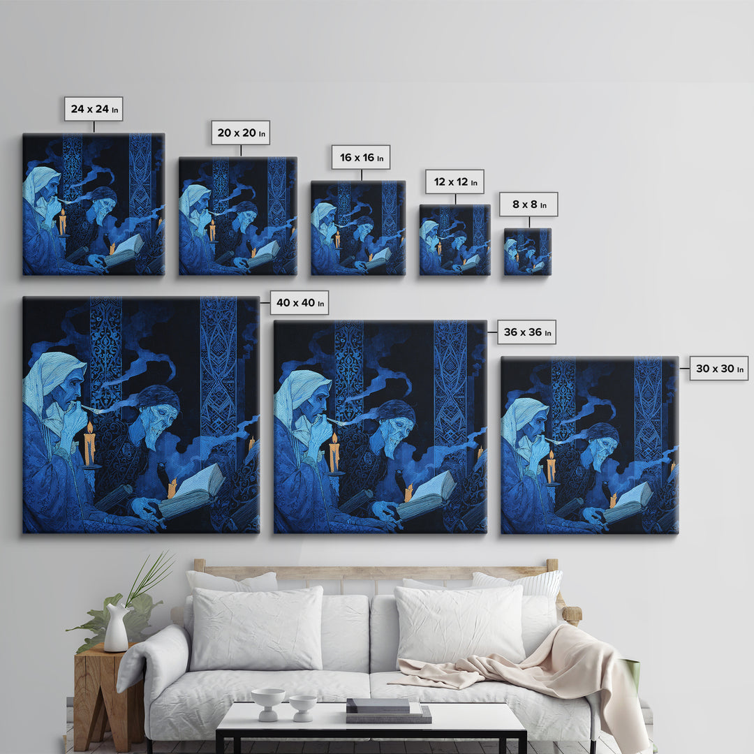 The Graveyard Book Club, Stained Glass Gothic Art, Square Wall Art, Dark Fantasy Wall Art, Canvas Print, Halloween Wall Art
