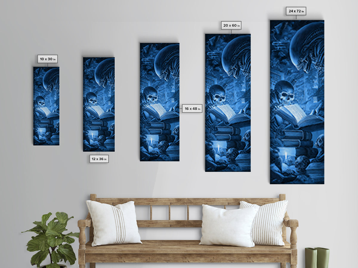 The Graveyard Book Club, Biomechanical Horror Art, Tall Narrow Wall Art, Dark Halloween Decor, Canvas Print, Halloween Wall Art
