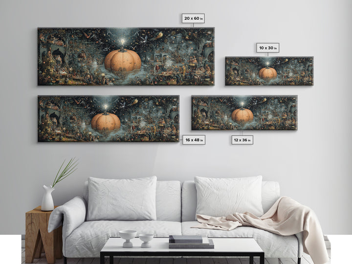 The Cosmic Pumpkin God, Medieval Grotesque Art, Extra Wide Wall Art, Gothic Horror Wall Art, Canvas Print, Halloween Wall Art