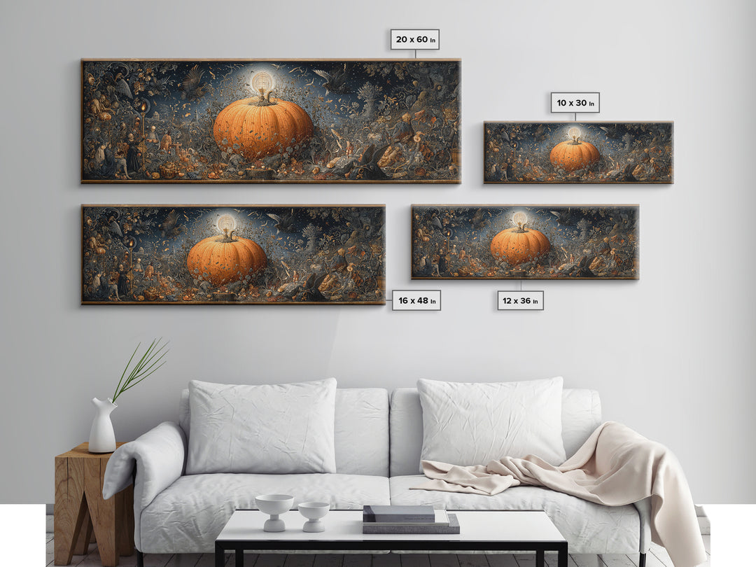 The Cosmic Pumpkin God, Danse Macabre Art, Extra Wide Wall Art, Gothic Horror Wall Art, Framed Canvas Print