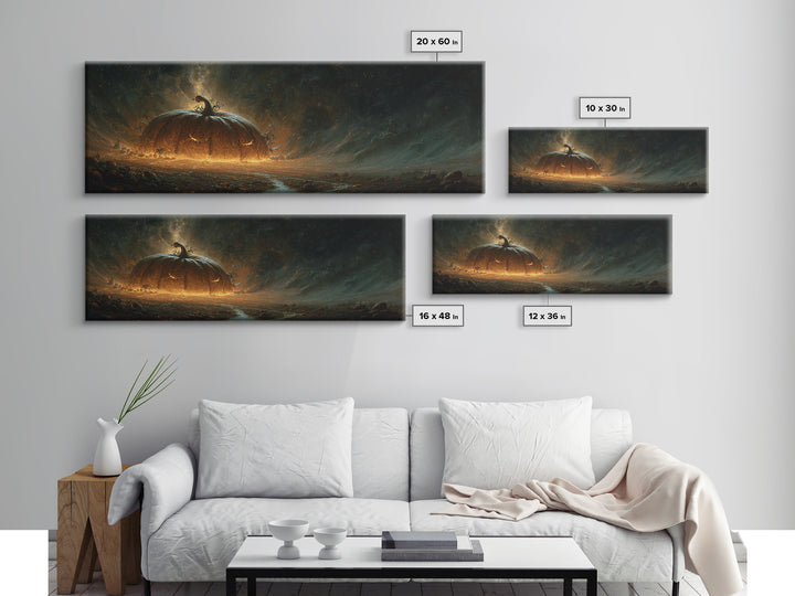 The Cosmic Pumpkin God, Apocalyptic Romantic Art, Extra Wide Wall Art, Macabre Wall Art, Framed Canvas Print, Halloween Wall Art