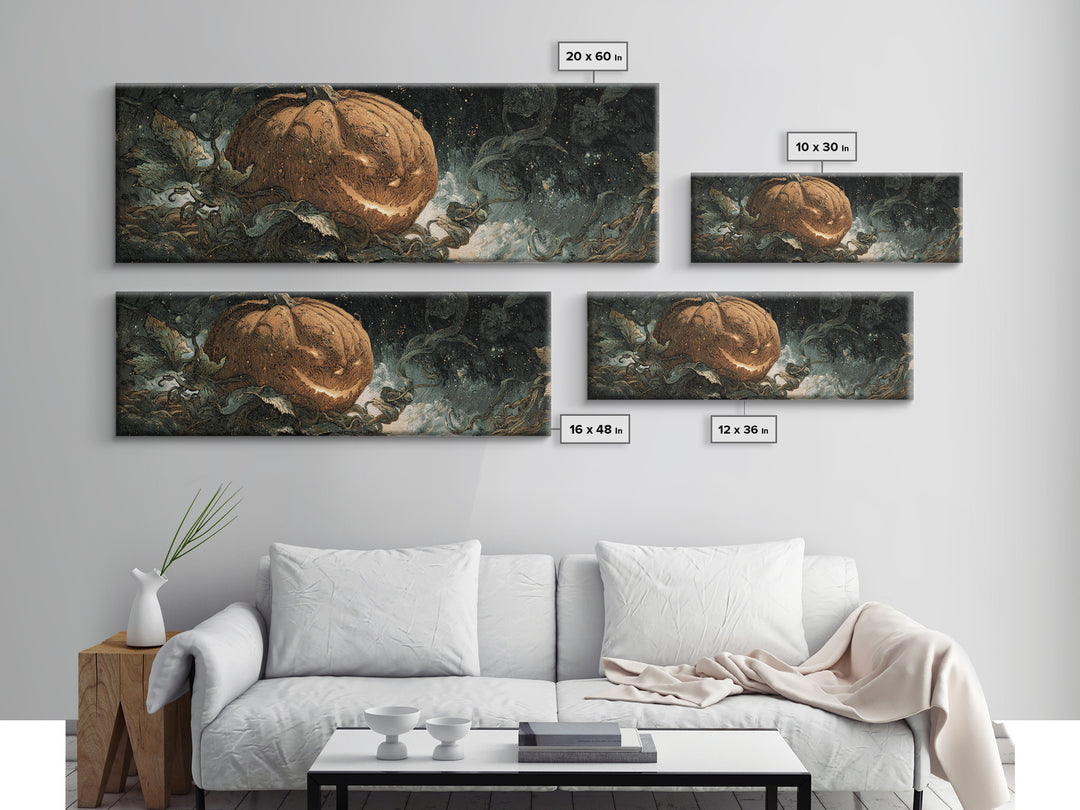 The Cosmic Pumpkin God, Dark Symbolist Art, Extra Wide Wall Art, Dark Fantasy Wall Art, Canvas Print, Halloween Wall Art
