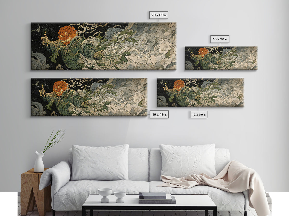 The Cosmic Pumpkin God, Grotesque Carnival Art, Extra Wide Wall Art, Dark Fantasy Wall Art, Canvas Print, Halloween Wall Art
