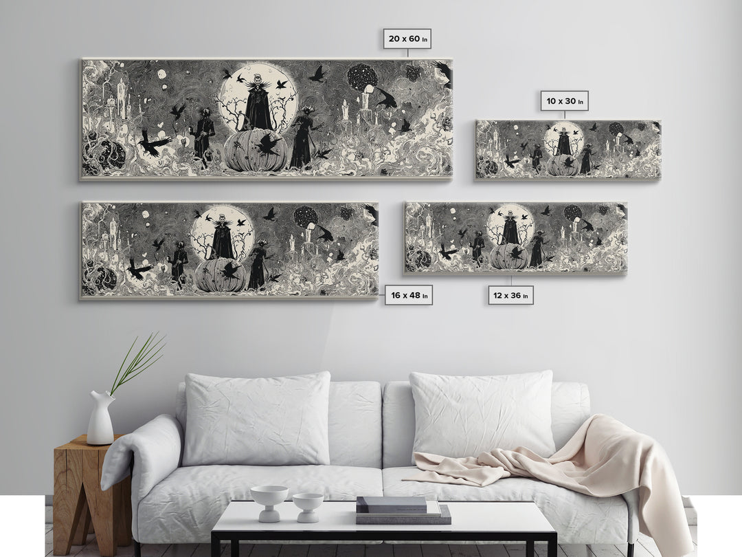 The Cosmic Pumpkin God, Decadent Line Art, Extra Wide Wall Art, Gothic Horror Wall Art, Canvas Print, Halloween Wall Art
