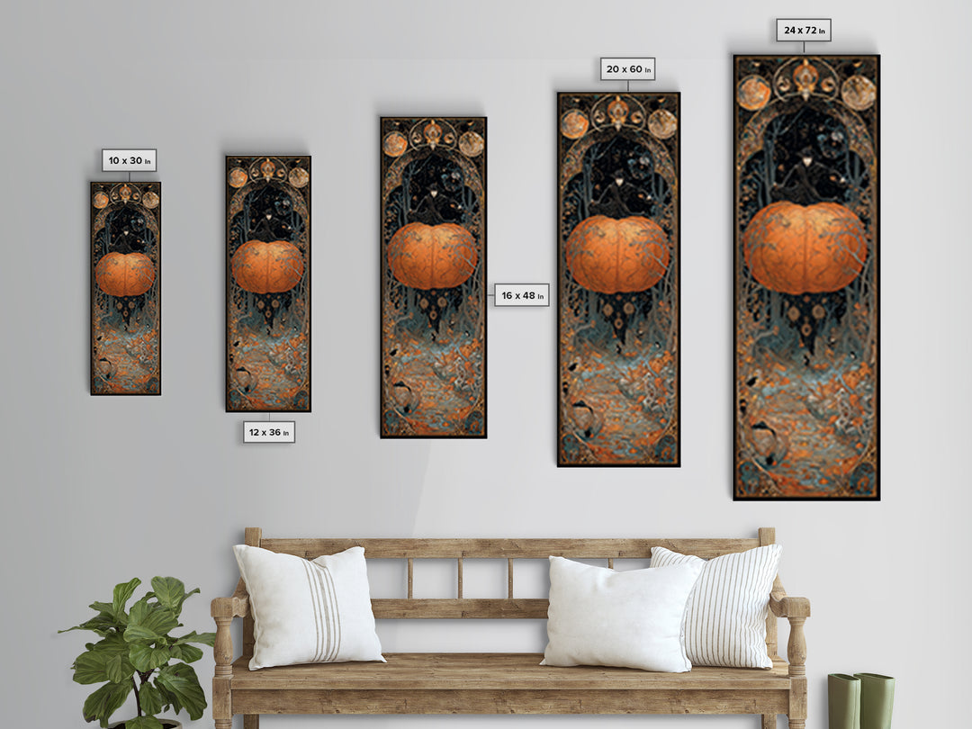 The Cosmic Pumpkin God, Stained Glass Gothic Art, Tall Narrow Wall Art, Dark Fantasy Wall Art, Canvas Print, Halloween Wall Art