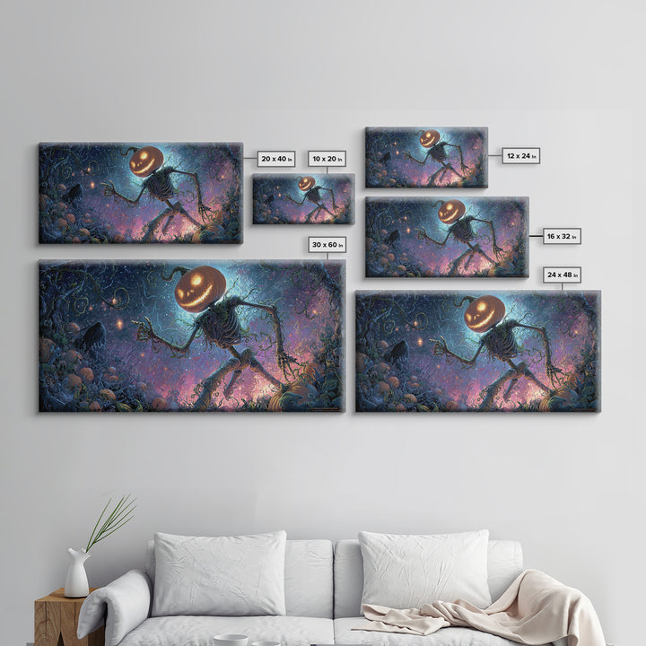 The Cosmic Pumpkin God, Macabre Folk Print Art, Wide Panoramic Art, Macabre Wall Art, Framed Canvas Print, Halloween Wall Art