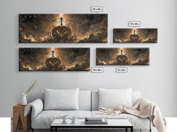 The Cosmic Pumpkin God, Biomechanical Horror Art, Extra Wide Wall Art, Dark Fantasy Wall Art, Canvas Print, Halloween Wall Art