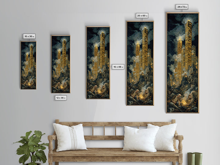 The Haunted City Skyline, Dark Renaissance Art, Tall Narrow Wall Art, Gothic Horror Wall Art, Canvas Print, Halloween Wall Art