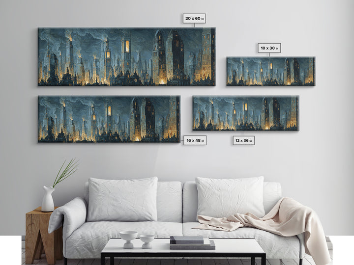 The Haunted City Skyline, Danse Macabre Art, Extra Wide Wall Art, Dark Halloween Decor, Canvas Print, Halloween Wall Art
