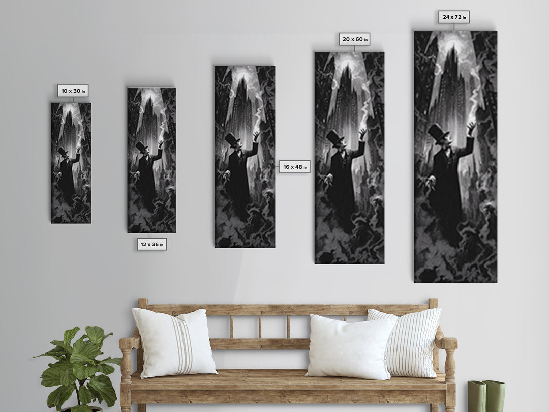 The Haunted City Skyline, Dark Romantic Horror Art, Tall Narrow Wall Art, Macabre Wall Art, Canvas Print, Halloween Wall Art