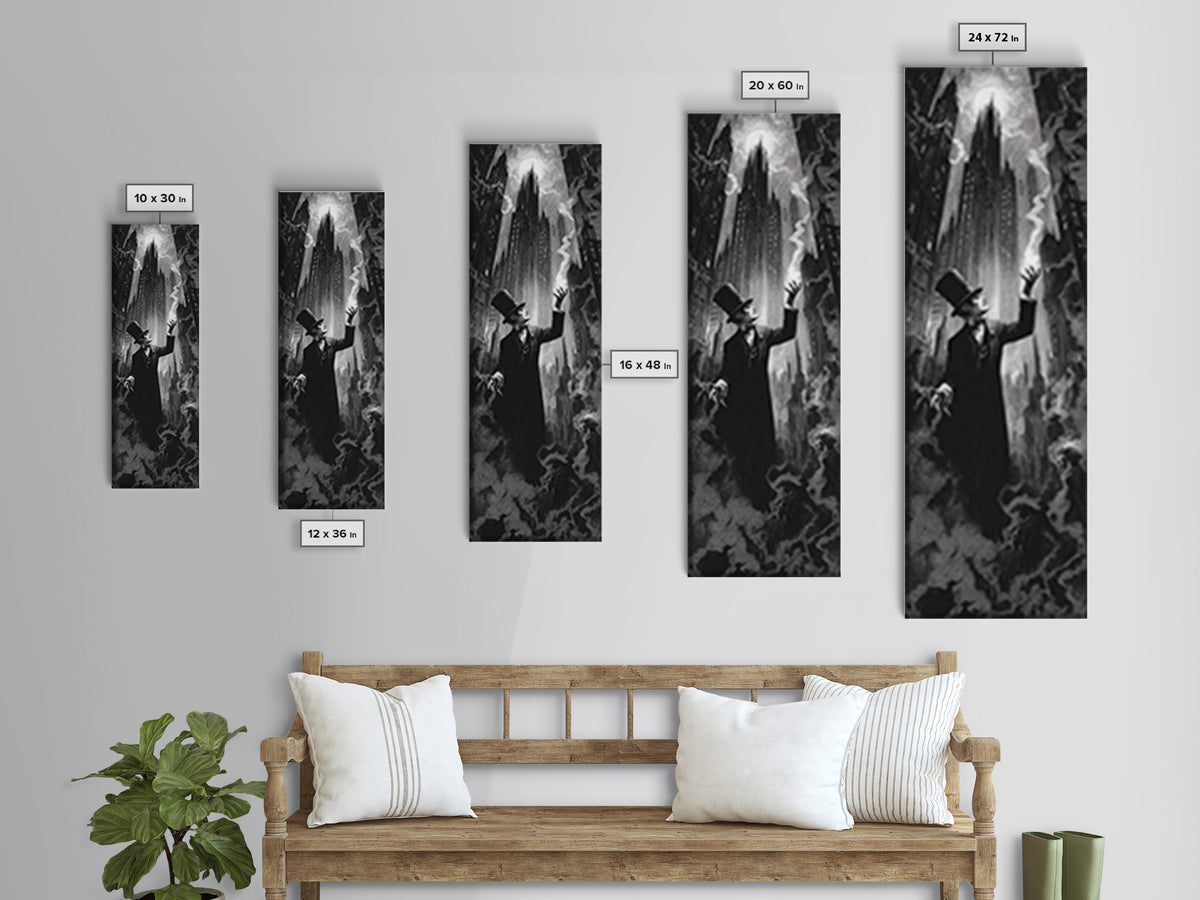 The Haunted City Skyline, Dark Romantic Horror Art, Tall Narrow Wall Art, Macabre Wall Art, Canvas Print, Halloween Wall Art