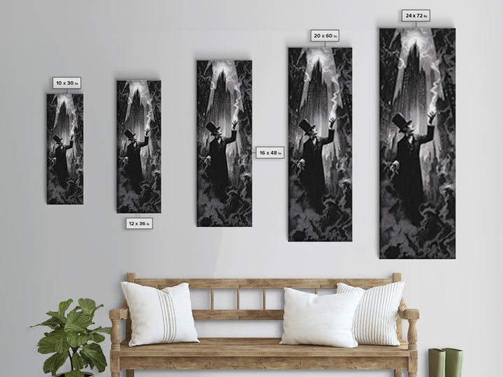 The Haunted City Skyline, Dark Romantic Horror Art, Tall Narrow Wall Art, Macabre Wall Art, Canvas Print, Halloween Wall Art