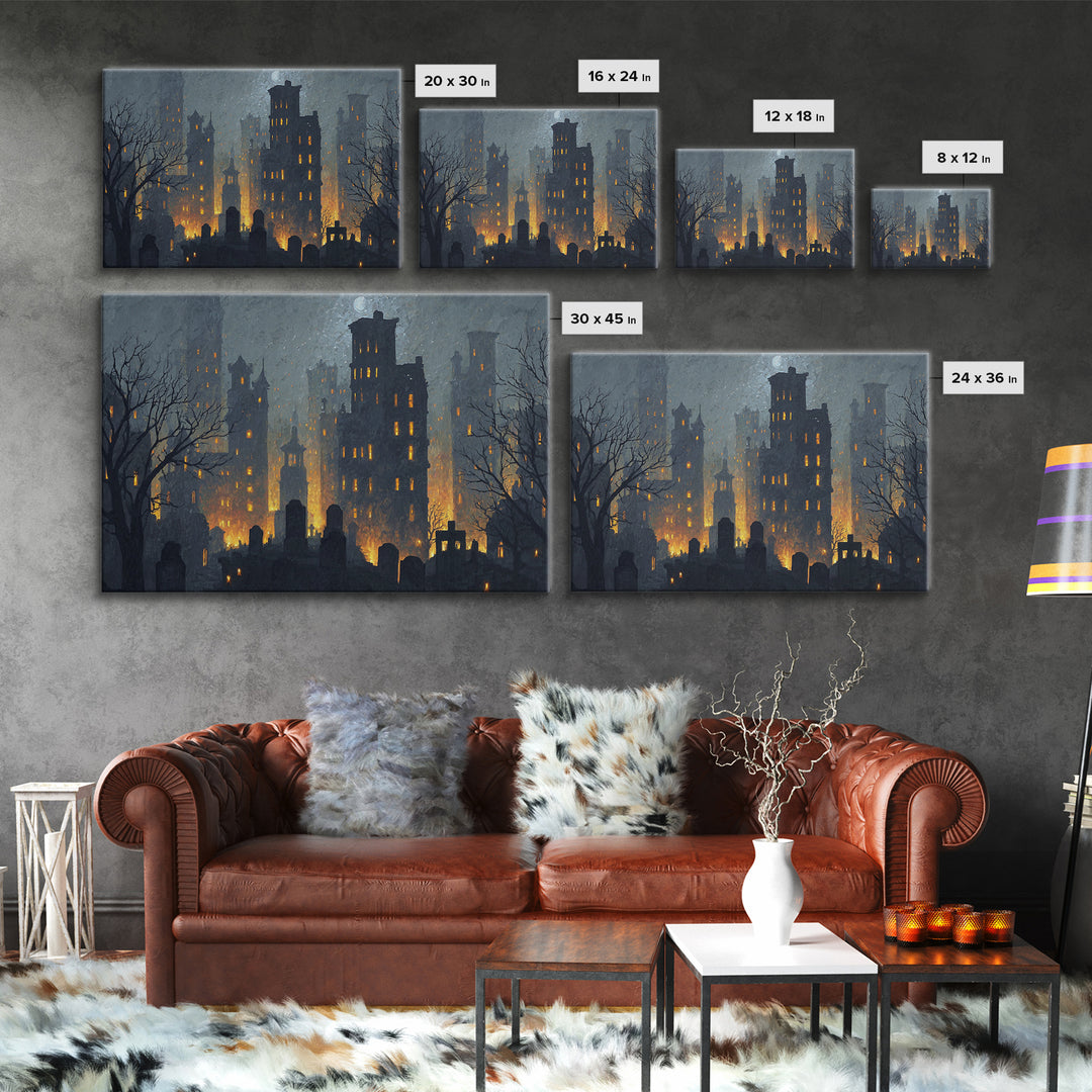 The Haunted City Skyline, Romantic Gothic Landscape, Landscape Wall Art, Dark Fantasy Wall Art, Framed Canvas Print