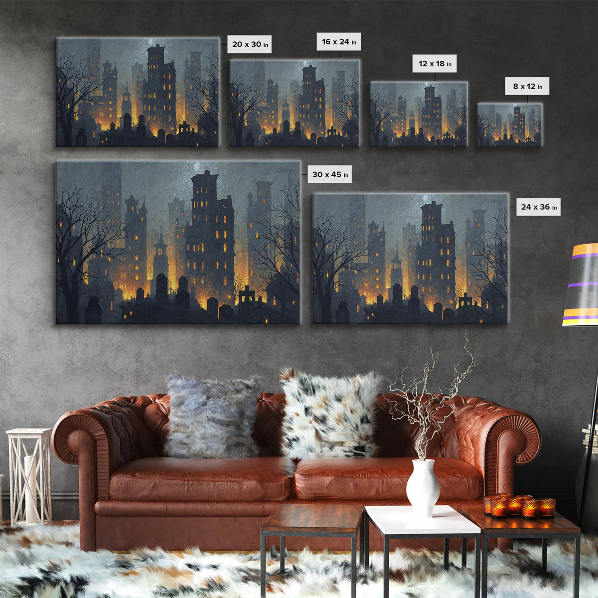 The Haunted City Skyline, Romantic Gothic Landscape, Landscape Wall Art, Dark Fantasy Wall Art, Framed Canvas Print