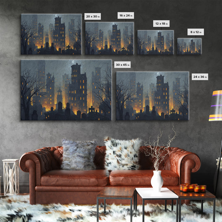 The Haunted City Skyline, Romantic Gothic Landscape, Landscape Wall Art, Dark Fantasy Wall Art, Framed Canvas Print