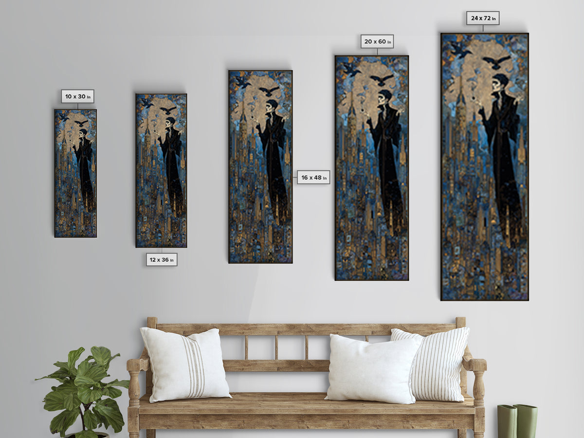 The Haunted City Skyline, Stained Glass Gothic Art, Tall Narrow Wall Art, Dark Halloween Decor, Canvas Print, Halloween Wall Art
