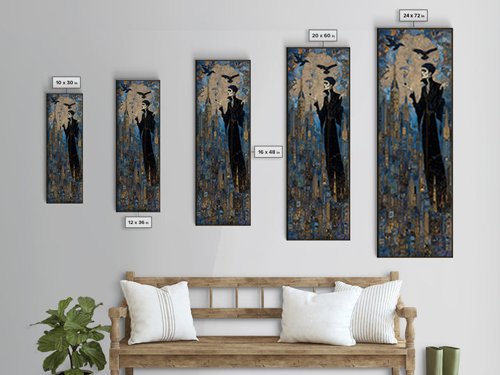The Haunted City Skyline, Stained Glass Gothic Art, Tall Narrow Wall Art, Dark Halloween Decor, Canvas Print, Halloween Wall Art