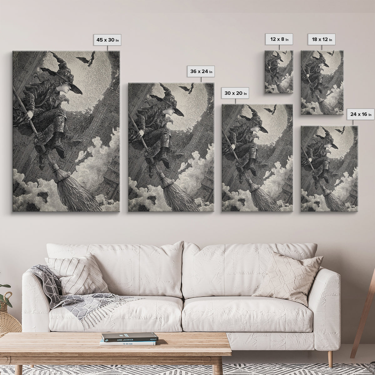 The Cyberpunk Witch, Renaissance Engraving Art, Vertical Wall Art, Dark Fantasy Wall Art, Framed Canvas Print, Halloween Wall Art