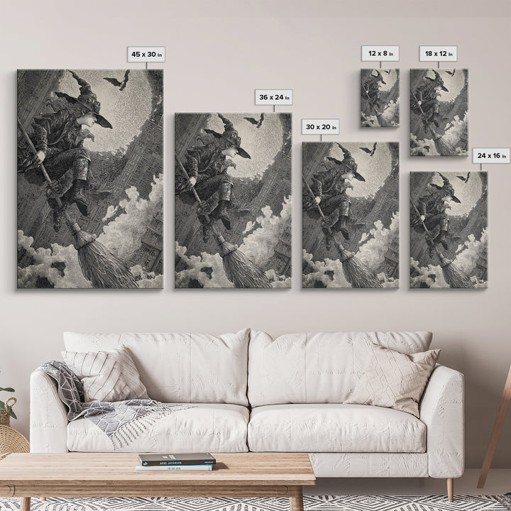 The Cyberpunk Witch, Renaissance Engraving Art, Vertical Wall Art, Dark Fantasy Wall Art, Framed Canvas Print, Halloween Wall Art