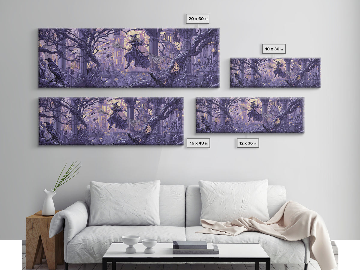 The Cyberpunk Witch, Danse Macabre Art, Extra Wide Wall Art, Dark Fantasy Wall Art, Canvas Print, Halloween Wall Art