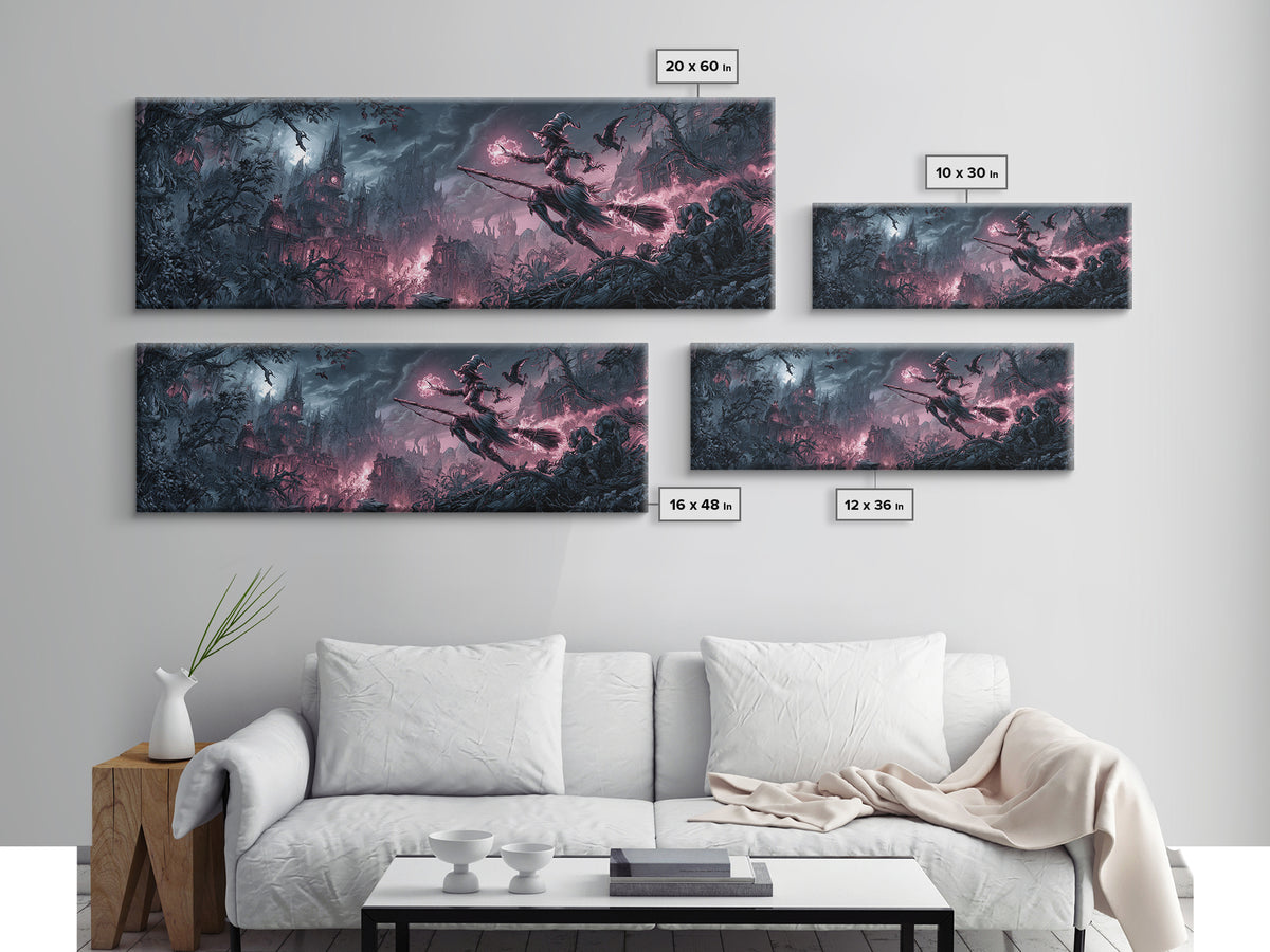 The Cyberpunk Witch, Baroque Witchcraft Art, Extra Wide Wall Art, Dark Halloween Decor, Framed Canvas Print, Halloween Wall Art
