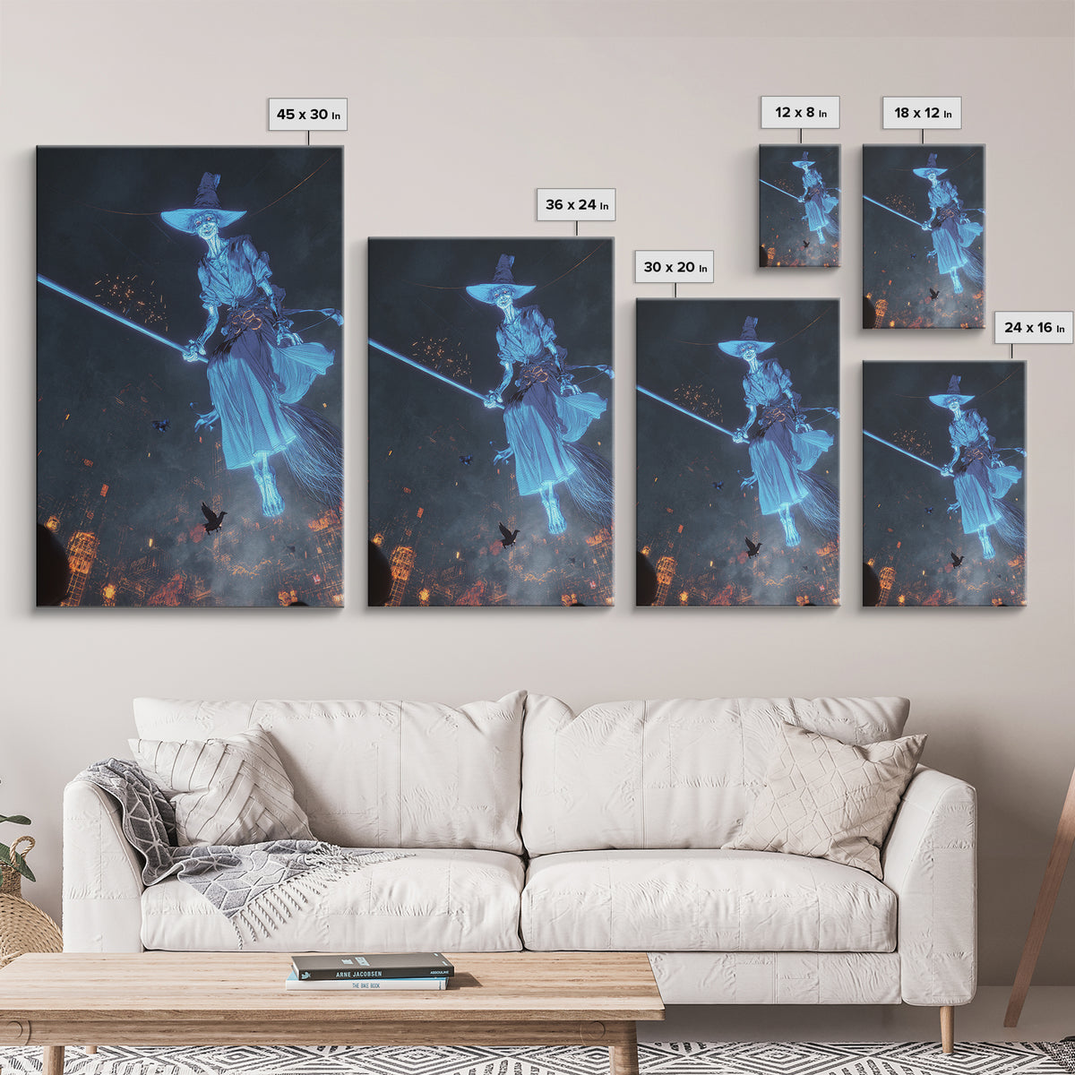 The Cyberpunk Witch, Gothic Nightmare Art, Vertical Wall Art, Dark Halloween Decor, Framed Canvas Print, Halloween Wall Art