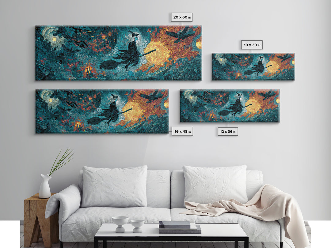 The Cyberpunk Witch, Visionary Gothic Art, Extra Wide Wall Art, Dark Fantasy Wall Art, Canvas Print, Halloween Wall Art