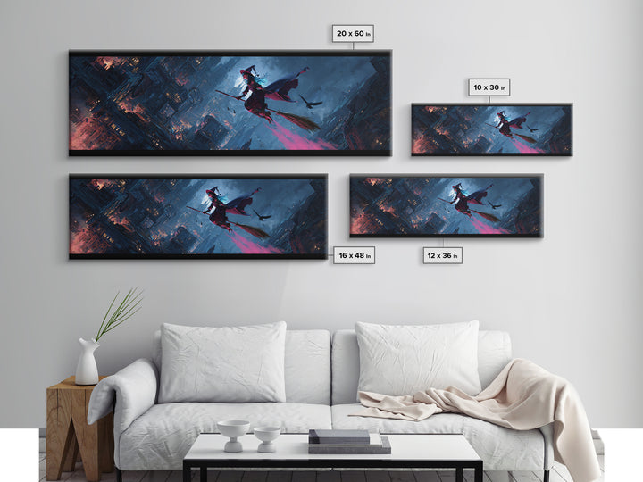 The Cyberpunk Witch, Apocalyptic Romantic Art, Extra Wide Wall Art, Dark Halloween Decor, Framed Canvas Print, Halloween Wall Art
