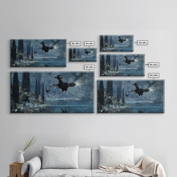 The Cyberpunk Witch, Symbolist Gothic Landscape, Wide Panoramic Art, Gothic Horror Wall Art, Framed Canvas Print, Halloween Wall Art