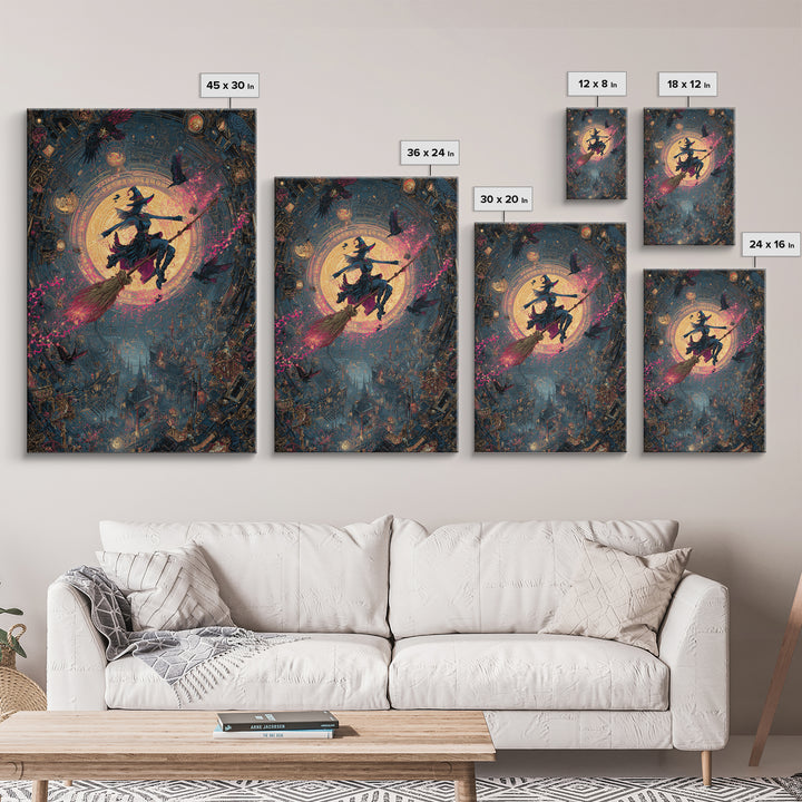 The Cyberpunk Witch, Ornate Symbolist Art, Vertical Wall Art, Macabre Wall Art, Framed Canvas Print, Halloween Wall Art
