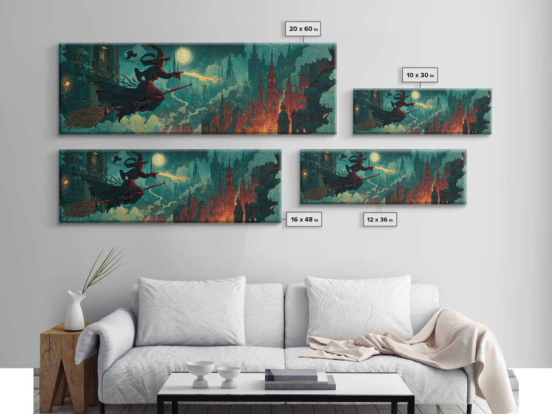 The Cyberpunk Witch, Dark Symbolist Art, Extra Wide Wall Art, Dark Fantasy Wall Art, Canvas Print, Halloween Wall Art