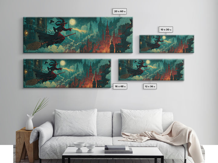The Cyberpunk Witch, Dark Symbolist Art, Extra Wide Wall Art, Dark Fantasy Wall Art, Canvas Print, Halloween Wall Art