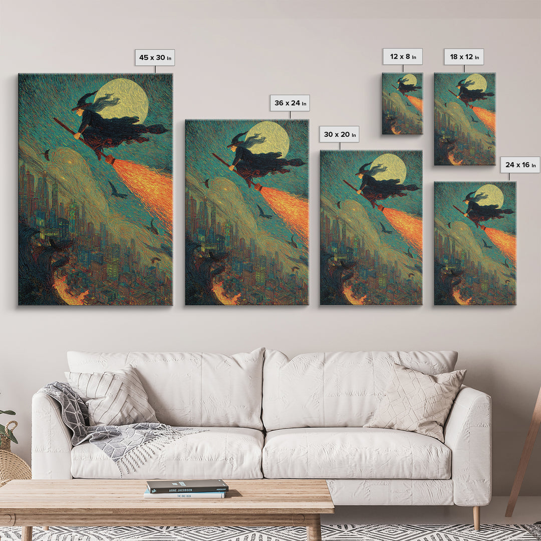 The Cyberpunk Witch, Expressionist Gothic Art, Vertical Wall Art, Gothic Horror Wall Art, Framed Canvas Print, Halloween Wall Art