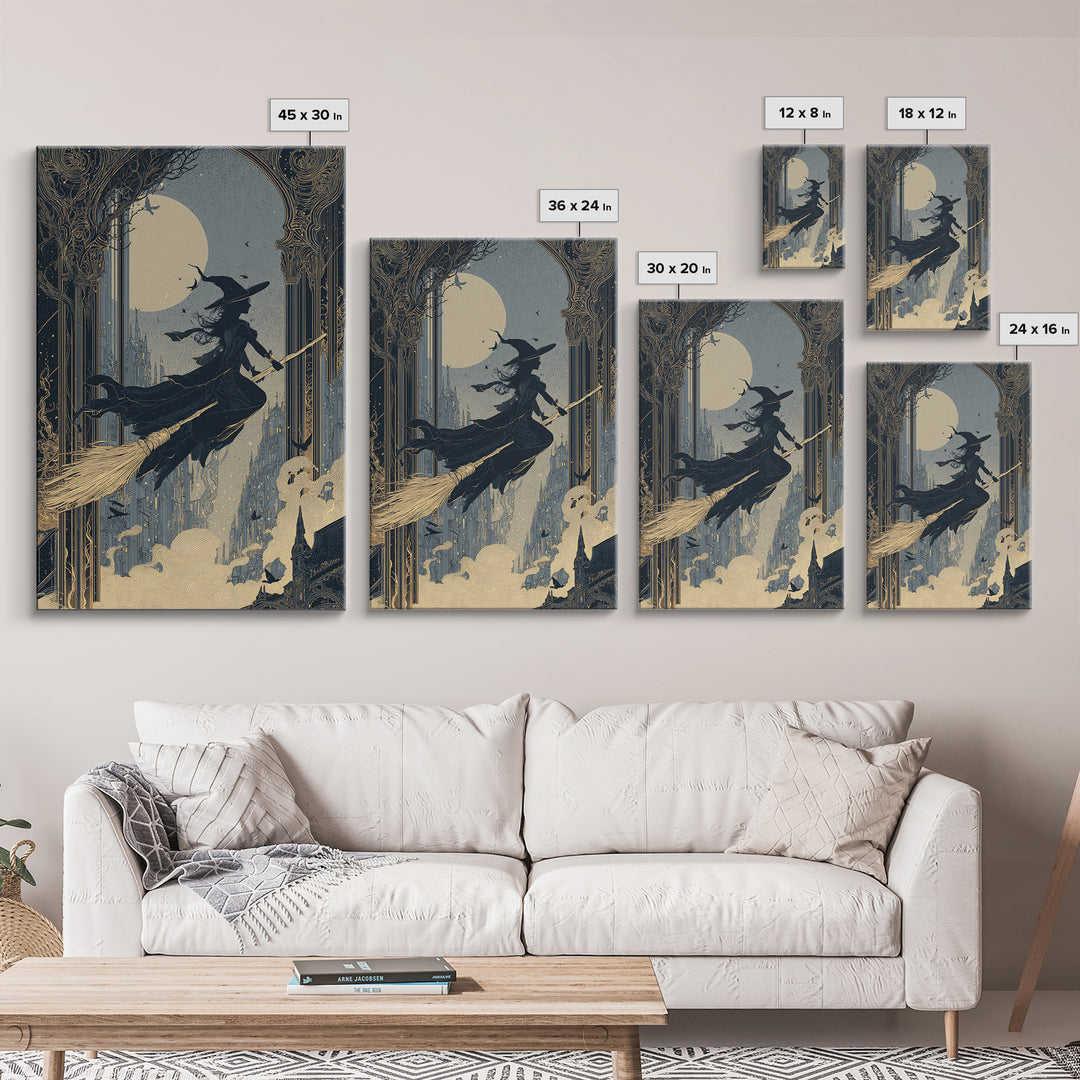 The Cyberpunk Witch, Decadent Line Art, Vertical Wall Art, Dark Fantasy Wall Art, Framed Canvas Print, Halloween Wall Art