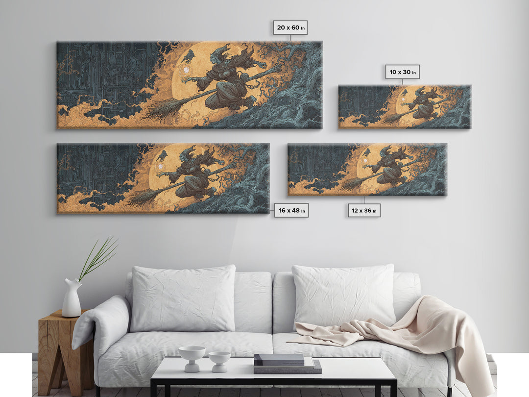 The Cyberpunk Witch, Gothic Storybook Art, Extra Wide Wall Art, Gothic Horror Wall Art, Canvas Print, Halloween Wall Art