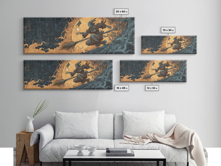 The Cyberpunk Witch, Gothic Storybook Art, Extra Wide Wall Art, Gothic Horror Wall Art, Canvas Print, Halloween Wall Art
