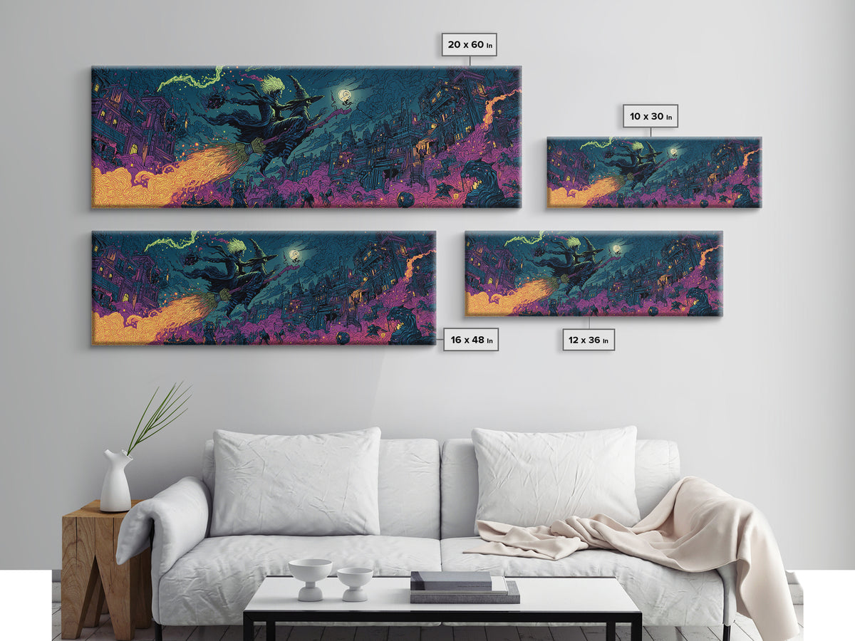 The Cyberpunk Witch, Macabre Folk Print Art, Extra Wide Wall Art, Gothic Horror Wall Art, Framed Canvas Print, Dark Fantasy Art