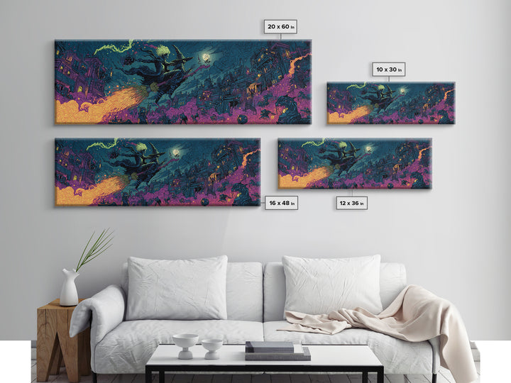 The Cyberpunk Witch, Macabre Folk Print Art, Extra Wide Wall Art, Gothic Horror Wall Art, Framed Canvas Print, Dark Fantasy Art