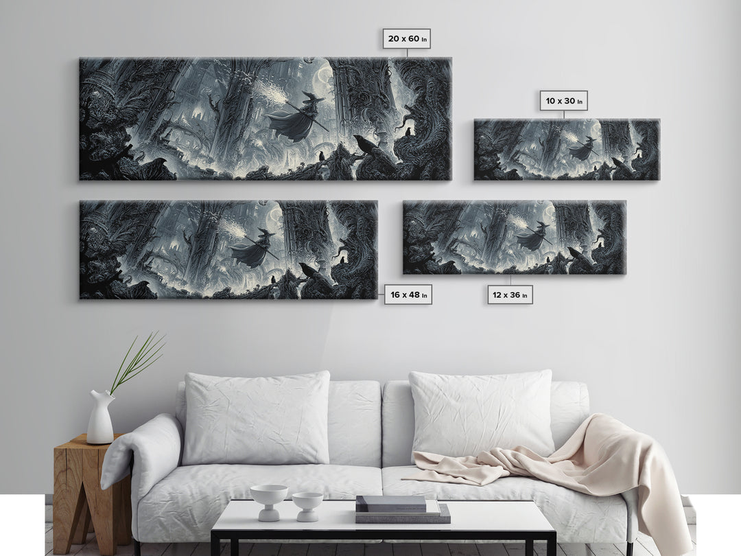 The Cyberpunk Witch, Biomechanical Horror Art, Extra Wide Wall Art, Gothic Horror Wall Art, Canvas Print, Halloween Wall Art